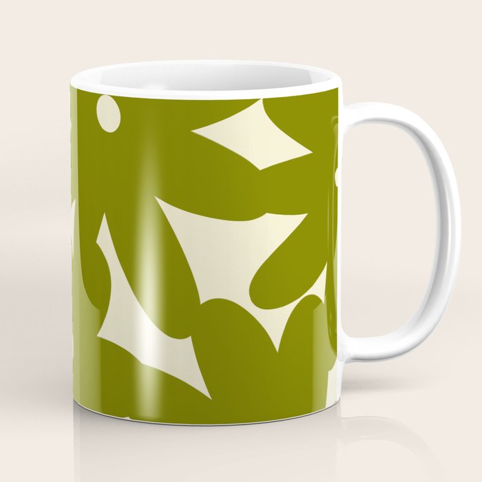 Retro 70s Bold Flowers Pattern Green Coffee Mug Gallery Image 1