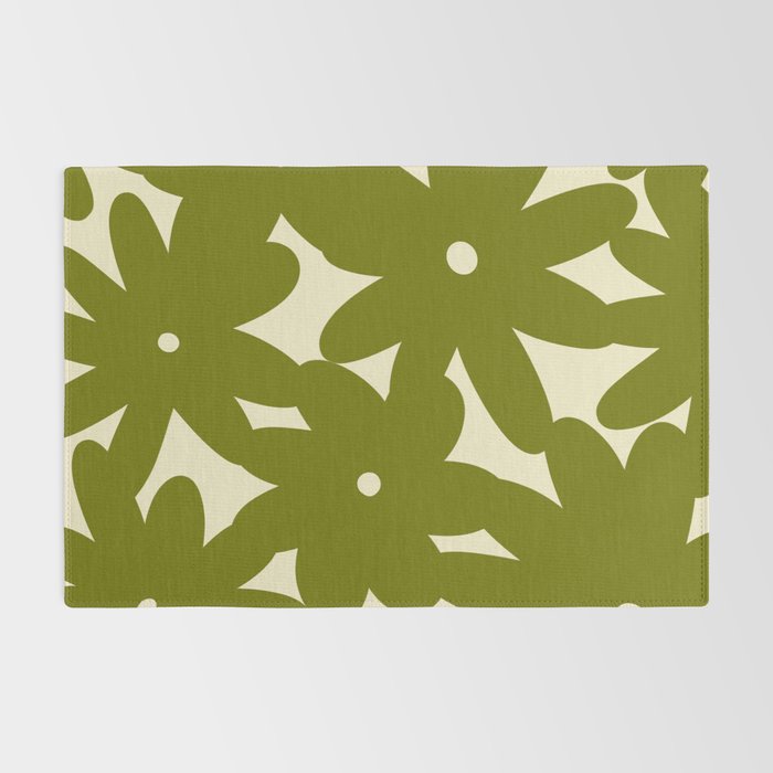 Retro 70s Bold Flowers Pattern Green Rug Gallery Image 2