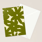 Retro 70s Bold Flowers Pattern Green Stationery Card Gallery Image 2