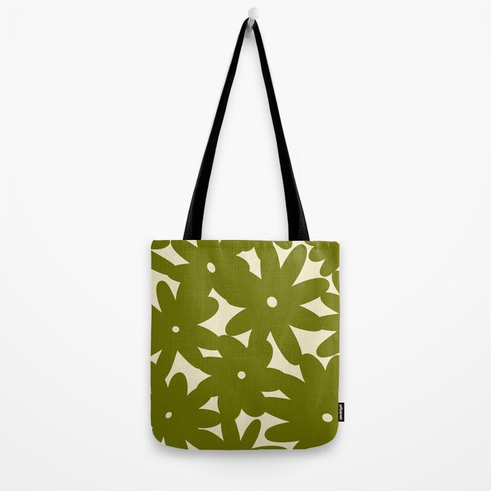 Retro 70s Bold Flowers Pattern Green Tote Bag Gallery Image 2