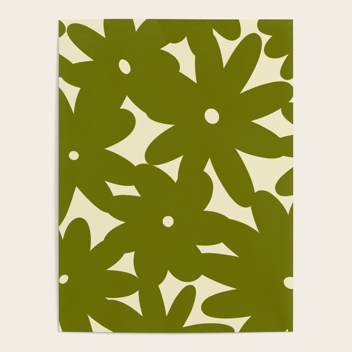 Retro 70s Bold Flowers Pattern Green Poster Gallery Image 4