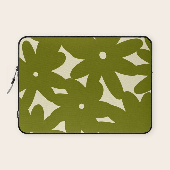 Retro 70s Bold Flowers Pattern Green Laptop Sleeve Gallery Image 1