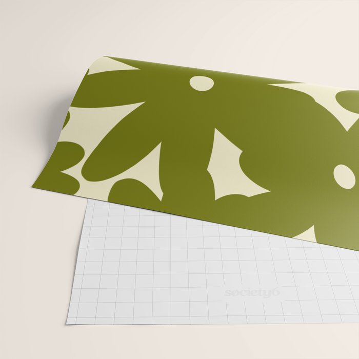 Retro 70s Bold Flowers Pattern Green Wrapping Paper Gallery Image 2