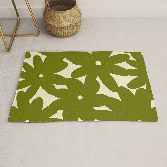 Retro 70s Bold Flowers Pattern Green Rug Gallery Image 1