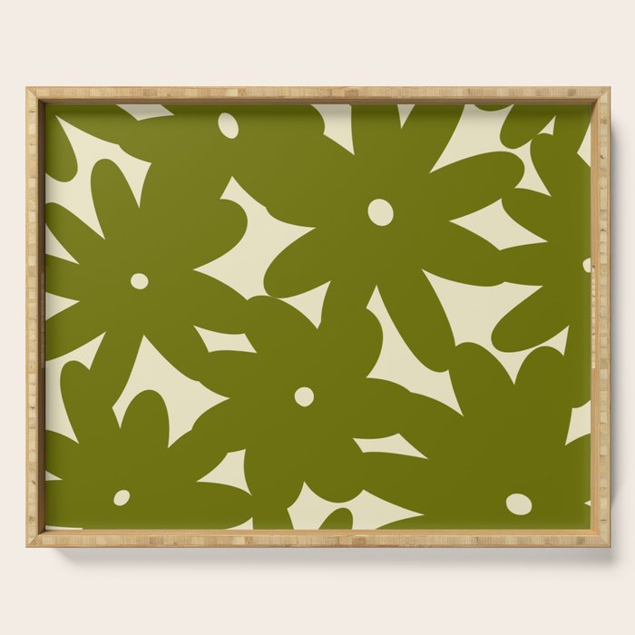 Retro 70s Bold Flowers Pattern Green Serving Tray Gallery Image 1