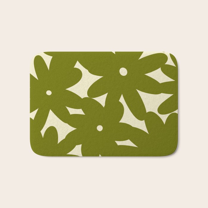 Retro 70s Bold Flowers Pattern Green Bath Mat Gallery Image 1