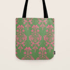 Victorian Pink Green Damask Pattern Tote Bag Gallery Image 1