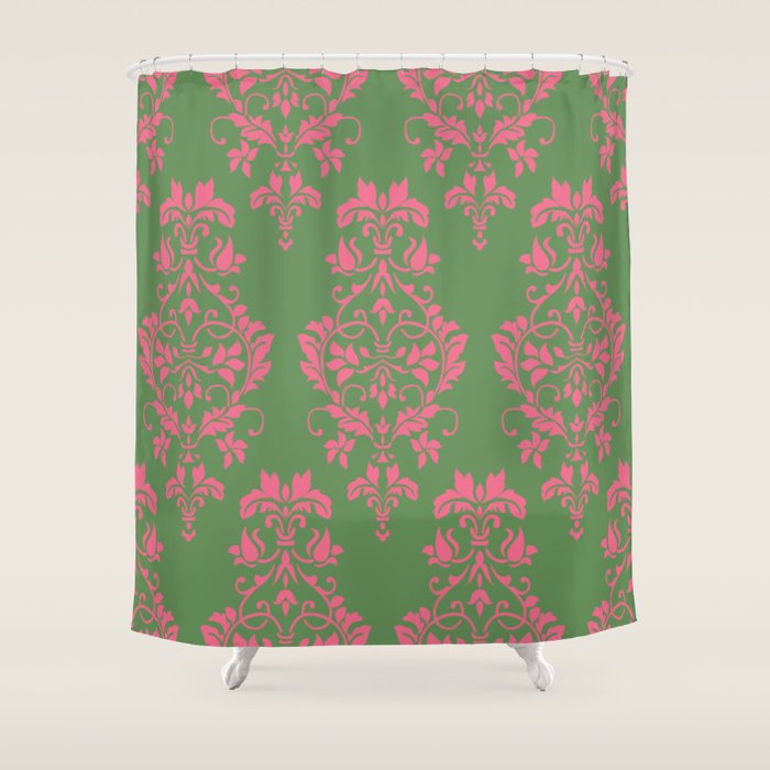 Victorian Pink Green Damask Pattern Shower Curtain Gallery Image 1