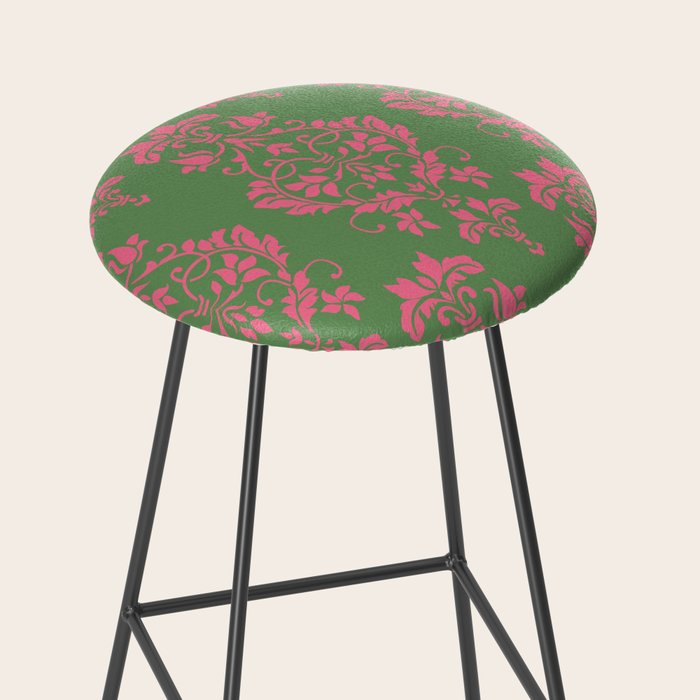 Victorian Pink Green Damask Pattern Stool Gallery Image 2