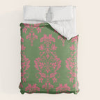 Victorian Pink Green Damask Pattern Duvet Cover Gallery Image 6