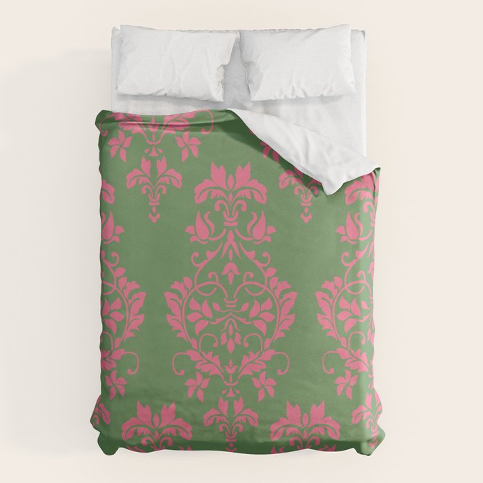 Victorian Pink Green Damask Pattern Duvet Cover Gallery Image 6
