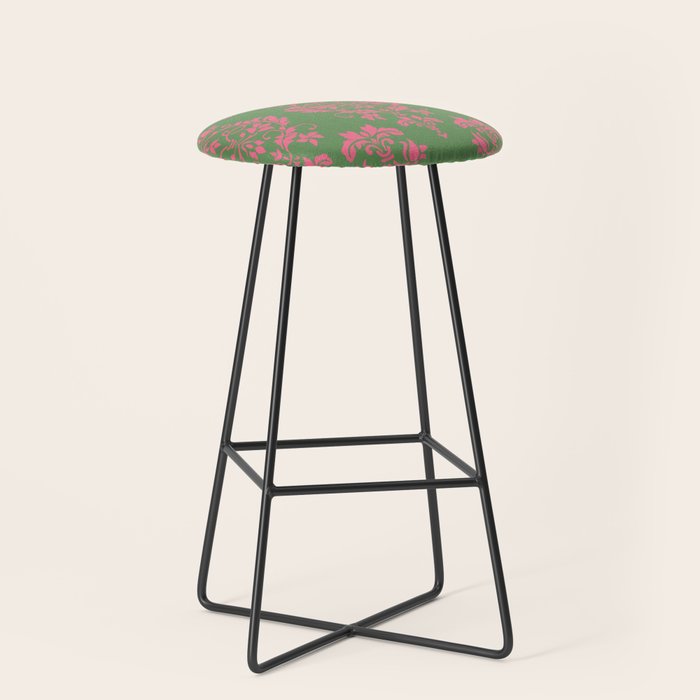 Victorian Pink Green Damask Pattern Stool Gallery Image 1