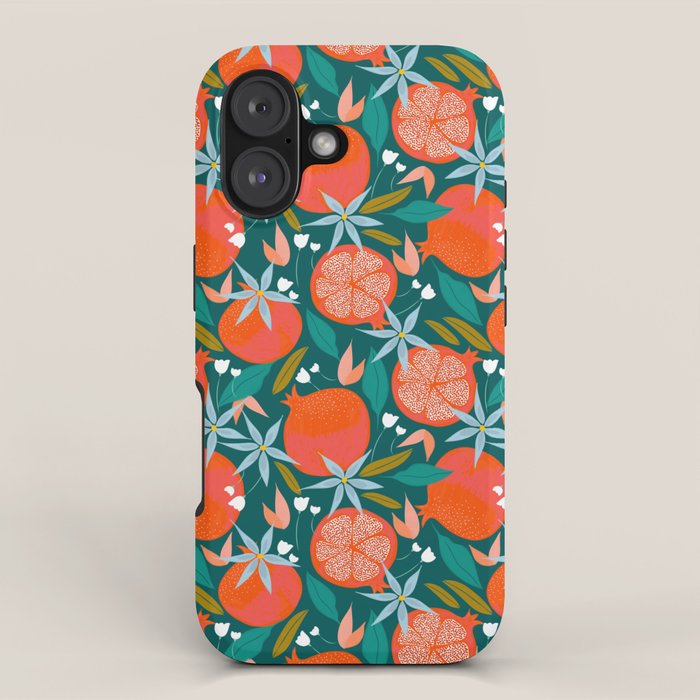 Summer Pomegranate, Tropical Fruit Illustration, Colorful Eclectic Bohemian Juicy Summer Botanical iPhone Case Gallery Image 1