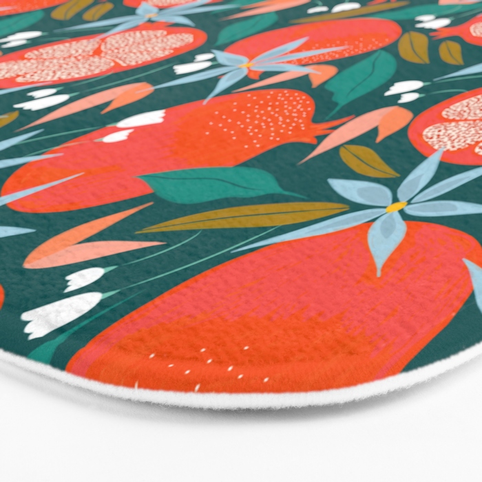 Summer Pomegranate, Tropical Fruit Illustration, Colorful Eclectic Bohemian Juicy Summer Botanical Bath Mat Gallery Image 3