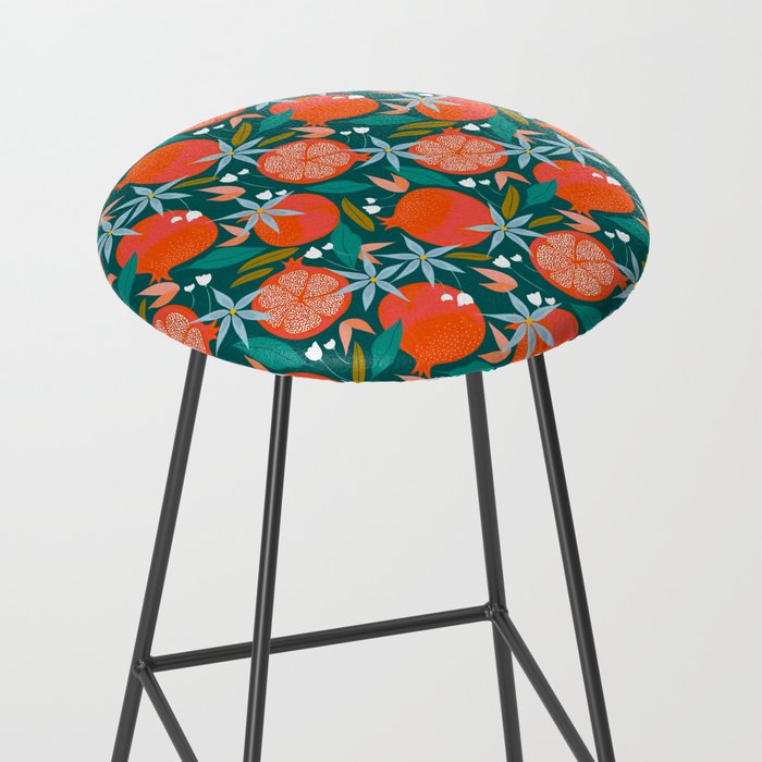 Summer Pomegranate, Tropical Fruit Illustration, Colorful Eclectic Bohemian Juicy Summer Botanical Stool Gallery Image 2