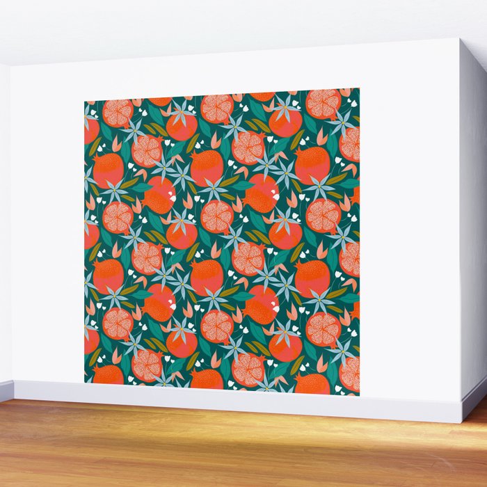 Summer Pomegranate, Tropical Fruit Illustration, Colorful Eclectic Bohemian Juicy Summer Botanical Wall Mural Gallery Image 2
