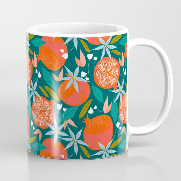 Summer Pomegranate, Tropical Fruit Illustration, Colorful Eclectic Bohemian Juicy Summer Botanical Coffee Mug Gallery Image 1