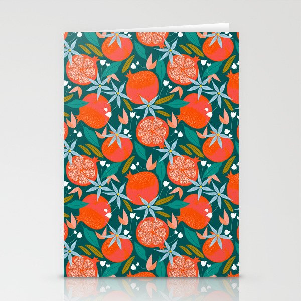 Summer Pomegranate, Tropical Fruit Illustration, Colorful Eclectic Bohemian Juicy Summer Botanical Stationery Card Gallery Image 1
