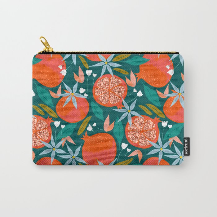 Summer Pomegranate, Tropical Fruit Illustration, Colorful Eclectic Bohemian Juicy Summer Botanical Carry All Pouch Gallery Image 1