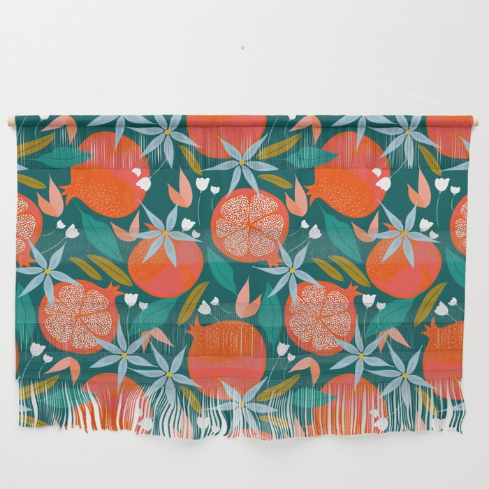 Summer Pomegranate, Tropical Fruit Illustration, Colorful Eclectic Bohemian Juicy Summer Botanical Wall Hanging Gallery Image 1
