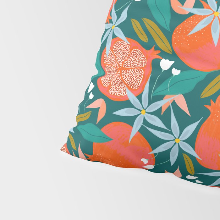 Summer Pomegranate, Tropical Fruit Illustration, Colorful Eclectic Bohemian Juicy Summer Botanical Pillow Sham Gallery Image 4