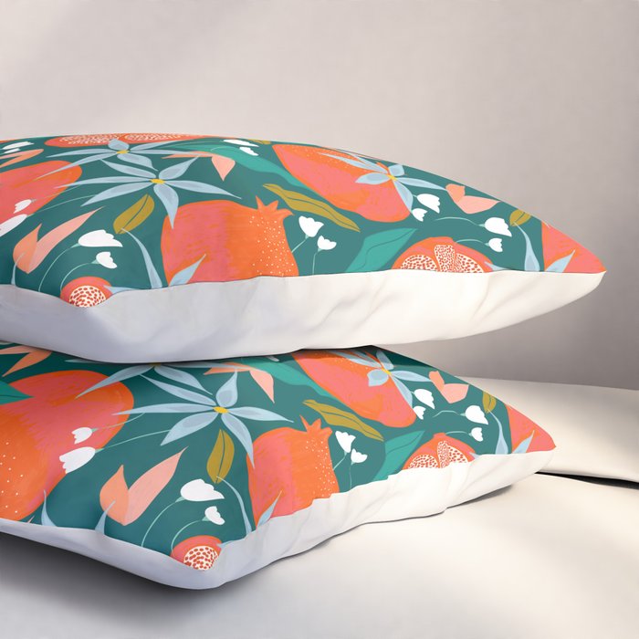 Summer Pomegranate, Tropical Fruit Illustration, Colorful Eclectic Bohemian Juicy Summer Botanical Pillow Sham Gallery Image 3