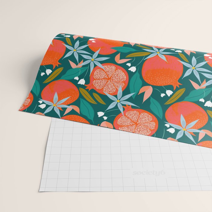 Summer Pomegranate, Tropical Fruit Illustration, Colorful Eclectic Bohemian Juicy Summer Botanical Wrapping Paper Gallery Image 2