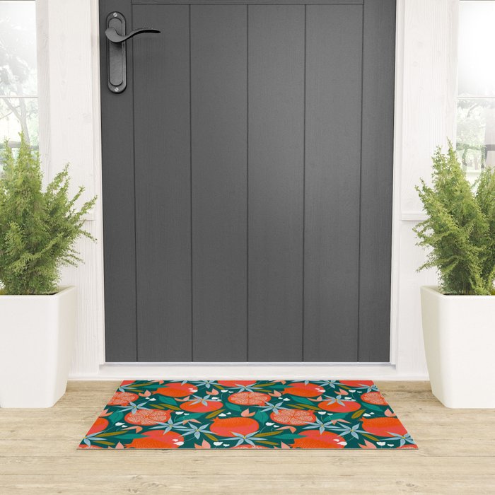 Summer Pomegranate, Tropical Fruit Illustration, Colorful Eclectic Bohemian Juicy Summer Botanical Welcome Mat Gallery Image 3