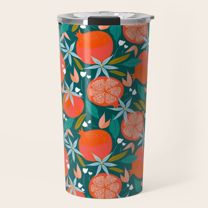 Summer Pomegranate, Tropical Fruit Illustration, Colorful Eclectic Bohemian Juicy Summer Botanical Travel Mug Gallery Image 1