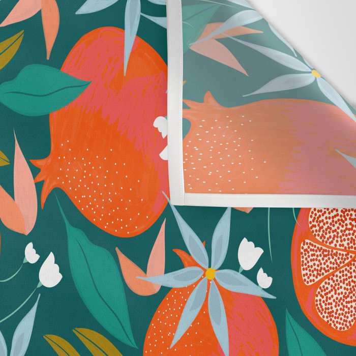 Summer Pomegranate, Tropical Fruit Illustration, Colorful Eclectic Bohemian Juicy Summer Botanical Wall Tapestry Gallery Image 3