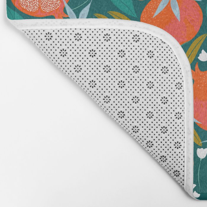 Summer Pomegranate, Tropical Fruit Illustration, Colorful Eclectic Bohemian Juicy Summer Botanical Bath Mat Gallery Image 2