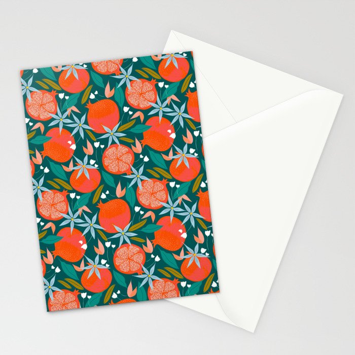 Summer Pomegranate, Tropical Fruit Illustration, Colorful Eclectic Bohemian Juicy Summer Botanical Stationery Card Gallery Image 2
