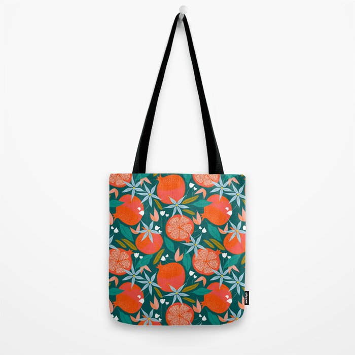 Summer Pomegranate, Tropical Fruit Illustration, Colorful Eclectic Bohemian Juicy Summer Botanical Tote Bag Gallery Image 2