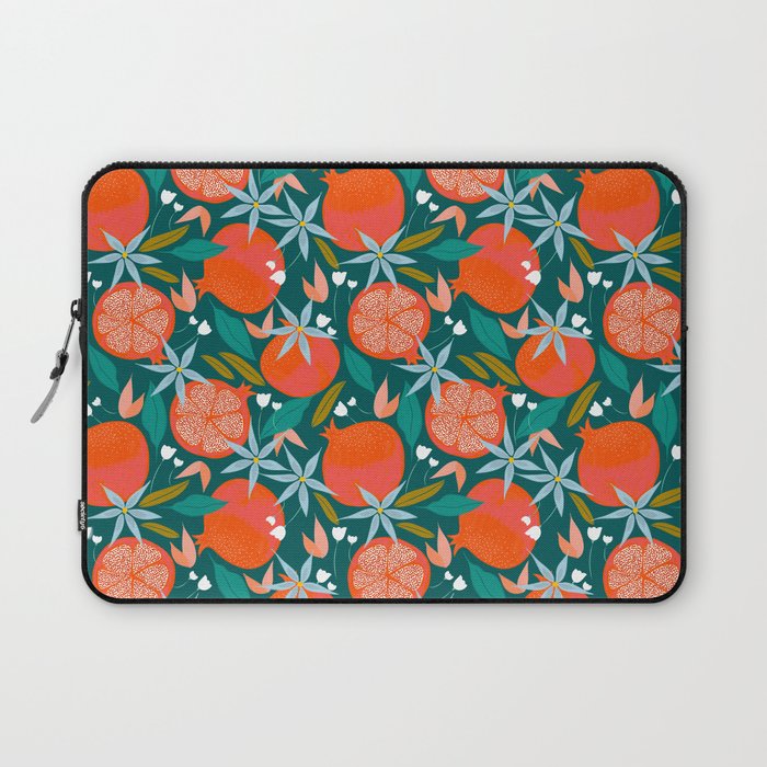 Summer Pomegranate, Tropical Fruit Illustration, Colorful Eclectic Bohemian Juicy Summer Botanical Laptop Sleeve Gallery Image 1