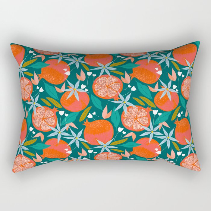 Summer Pomegranate, Tropical Fruit Illustration, Colorful Eclectic Bohemian Juicy Summer Botanical Rectangular Pillow Gallery Image 2