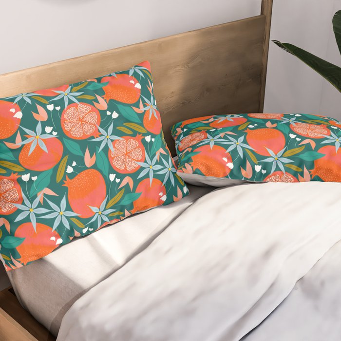 Summer Pomegranate, Tropical Fruit Illustration, Colorful Eclectic Bohemian Juicy Summer Botanical Pillow Sham Gallery Image 2
