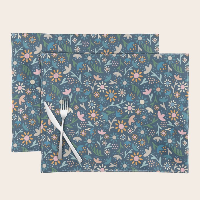 Ditsy Daisy Floral on Blue Placemat Gallery Image 1