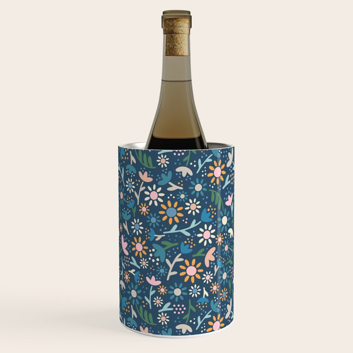 Ditsy Daisy Floral on Blue Wine Chiller Gallery Image 1