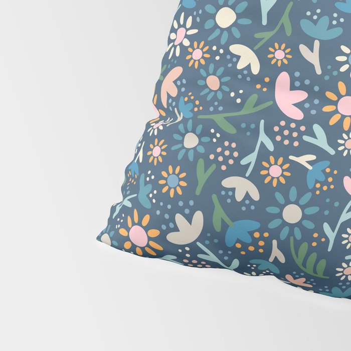 Ditsy Daisy Floral on Blue Pillow Sham Gallery Image 4