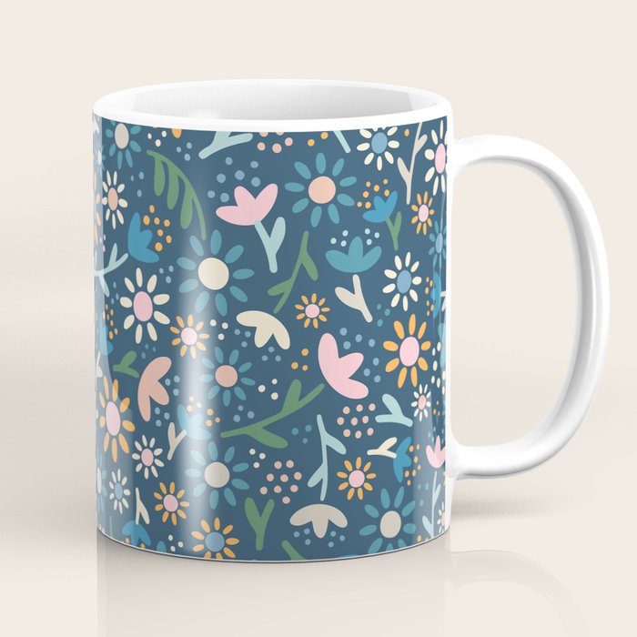 Ditsy Daisy Floral on Blue Coffee Mug Gallery Image 1