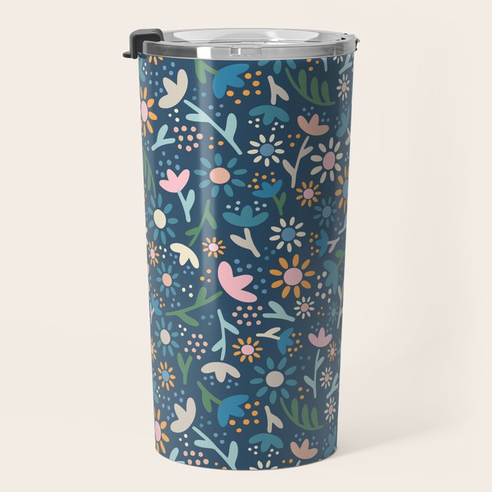 Ditsy Daisy Floral on Blue Travel Mug Gallery Image 3