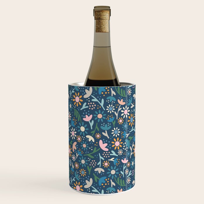 Ditsy Daisy Floral on Blue Wine Chiller Gallery Image 3