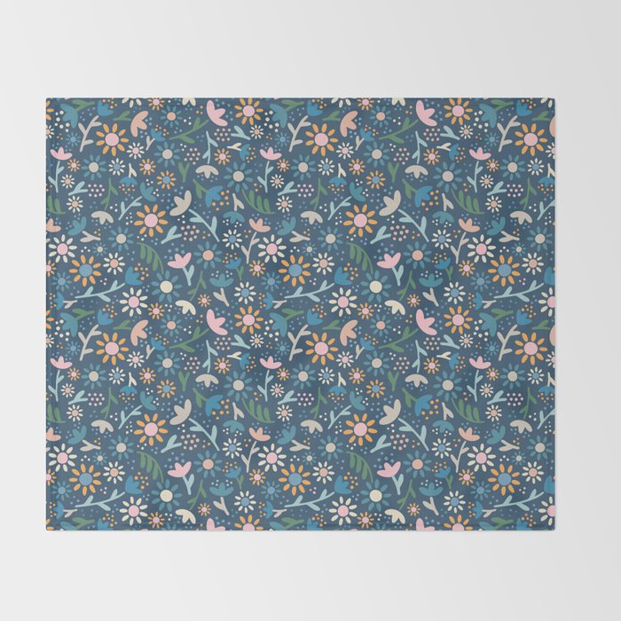 Ditsy Daisy Floral on Blue Throw Blanket Gallery Image 2