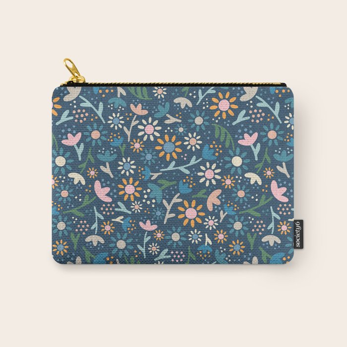 Ditsy Daisy Floral on Blue Carry All Pouch Gallery Image 1