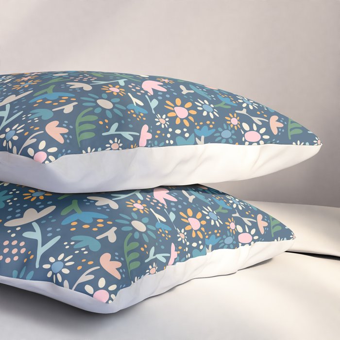 Ditsy Daisy Floral on Blue Pillow Sham Gallery Image 3