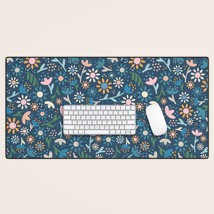Ditsy Daisy Floral on Blue Desk Mat Gallery Image 1