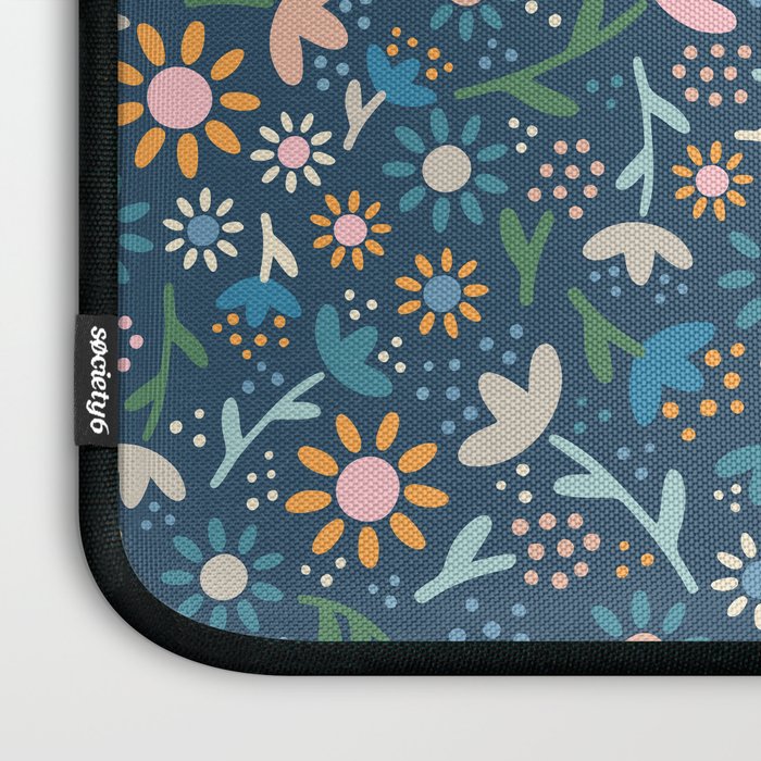 Ditsy Daisy Floral on Blue Laptop Sleeve Gallery Image 3