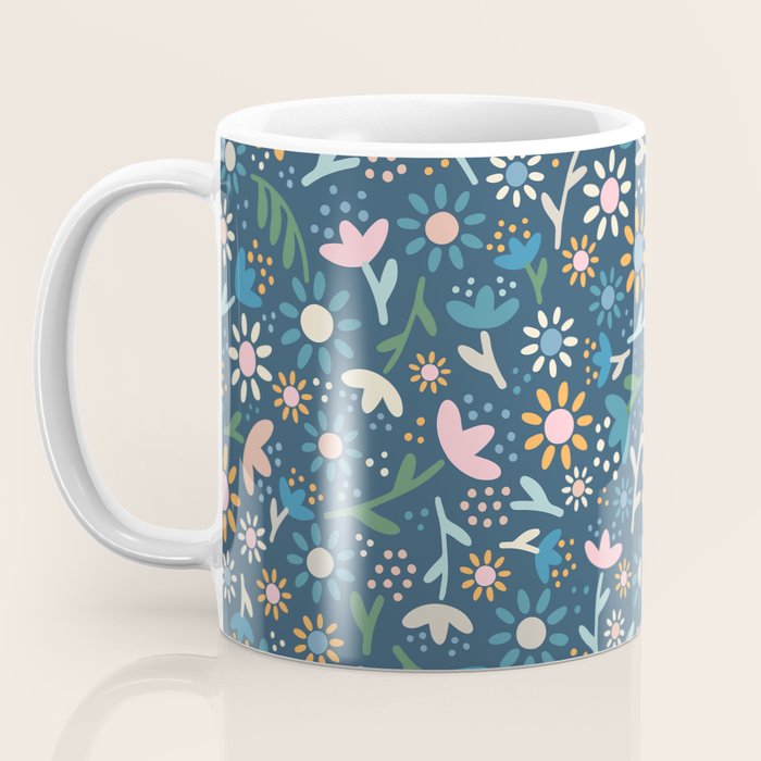 Ditsy Daisy Floral on Blue Coffee Mug Gallery Image 3