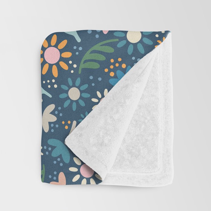 Ditsy Daisy Floral on Blue Throw Blanket Gallery Image 3