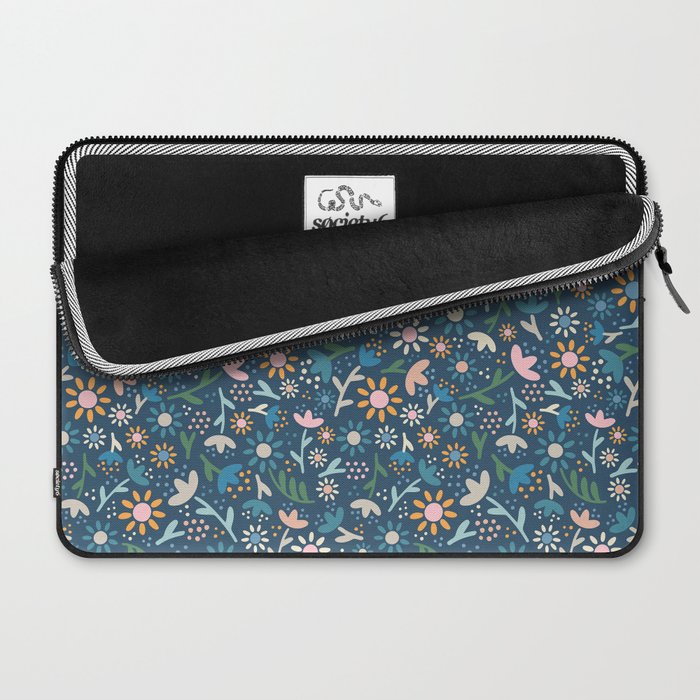 Ditsy Daisy Floral on Blue Laptop Sleeve Gallery Image 2